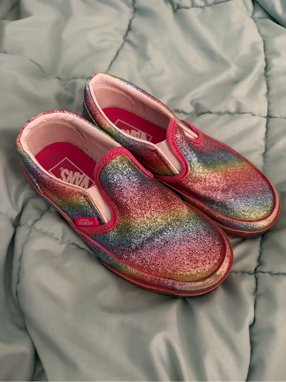 Vans Kids Rainbow Glitter Slip-On Sneakers - Pink Trim